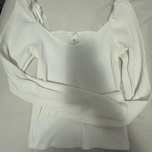 Cream Ribbed Fitted Sleeve Blouse